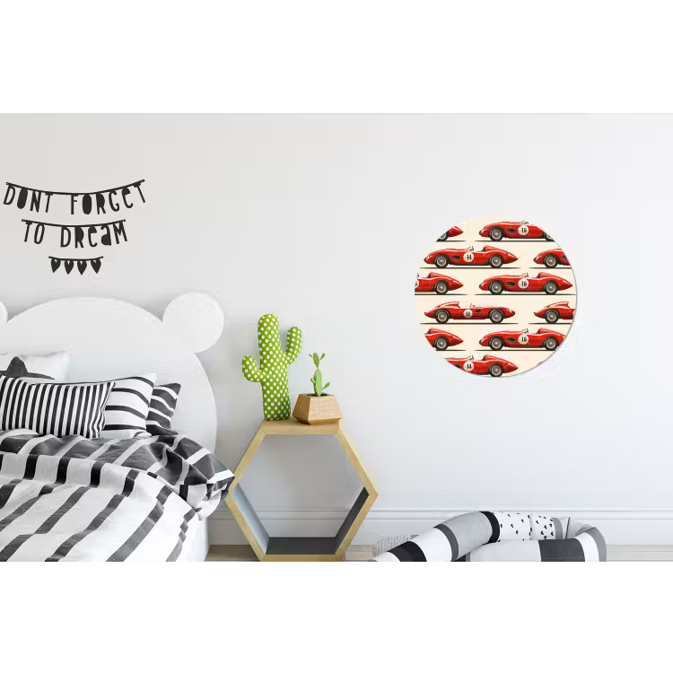 Raceauto - Retro - Rood Wandcirkel aluminium klein 190 -kinderkamer