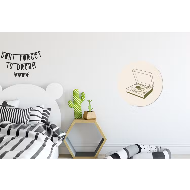 Platenspeler - Vinyl - Muziek - Minimalistisch - Groen Wandcirkel aluminium klein -kinderkamer