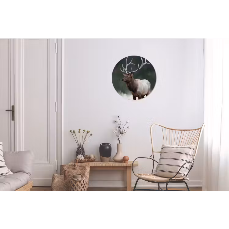 Edelhert - Gewei - Schildering - Rustiek Wandcirkel aluminium klein -woonkamer