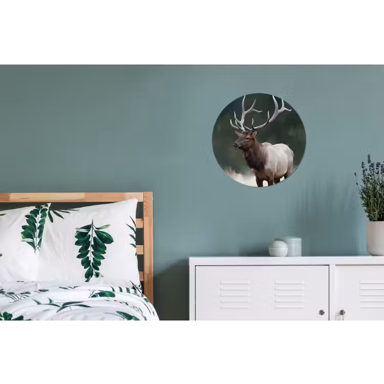 Edelhert - Gewei - Schildering - Rustiek Wandcirkel aluminium klein -slaapkamer