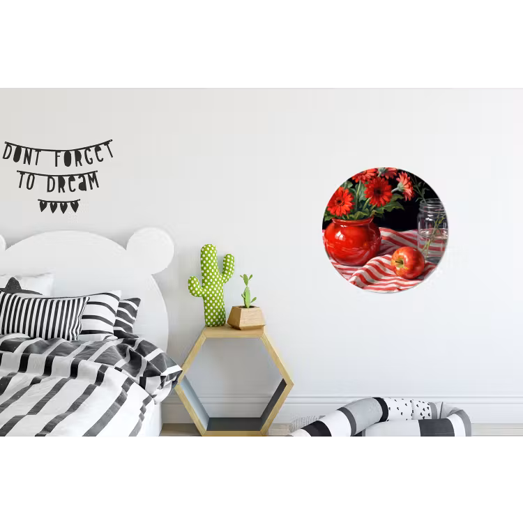 Wall circle - Aluminum - Red Flowers - Vase - Rode bloemen - Vaas Wandcirkel aluminium klein