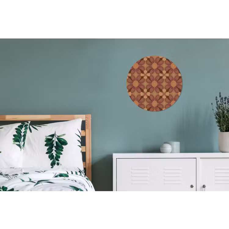 Retro - Bloemen - Bruin Wandcirkel aluminium klein 190 -slaapkamer