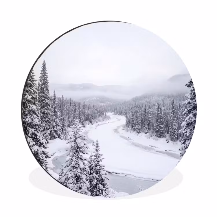 Rivier - Bevroren - Landschap - Winter Wandcirkel aluminium klein -3d