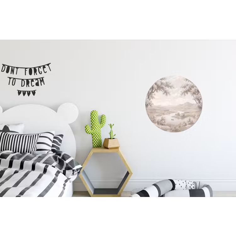 Rivierlandschap - Bergen - Natuur - Vintage - Beige Wandcirkel aluminium klein -kinderkamer