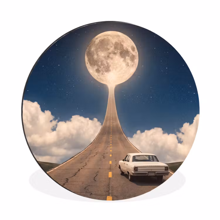 Wall circle - Aluminum - Road - Moon - Night - Weg - Maan - Nacht Wandcirkel aluminium klein
