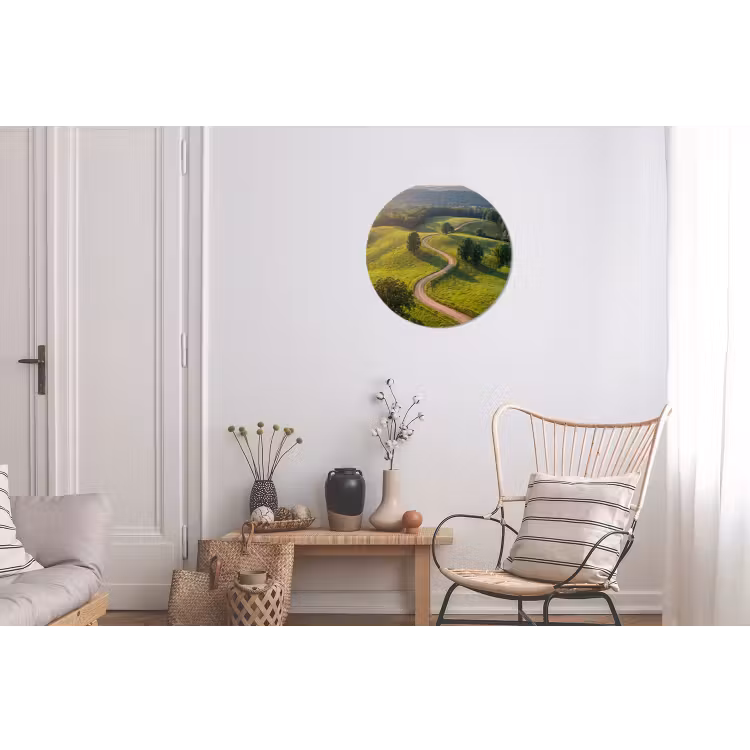 Weg - Weide - Natuur - Groen Wandcirkel aluminium klein -woonkamer
