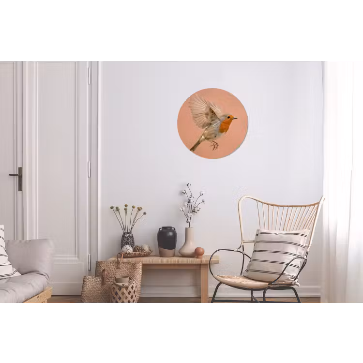Roodborst - Natuur - Roze Wandcirkel aluminium klein -woonkamer