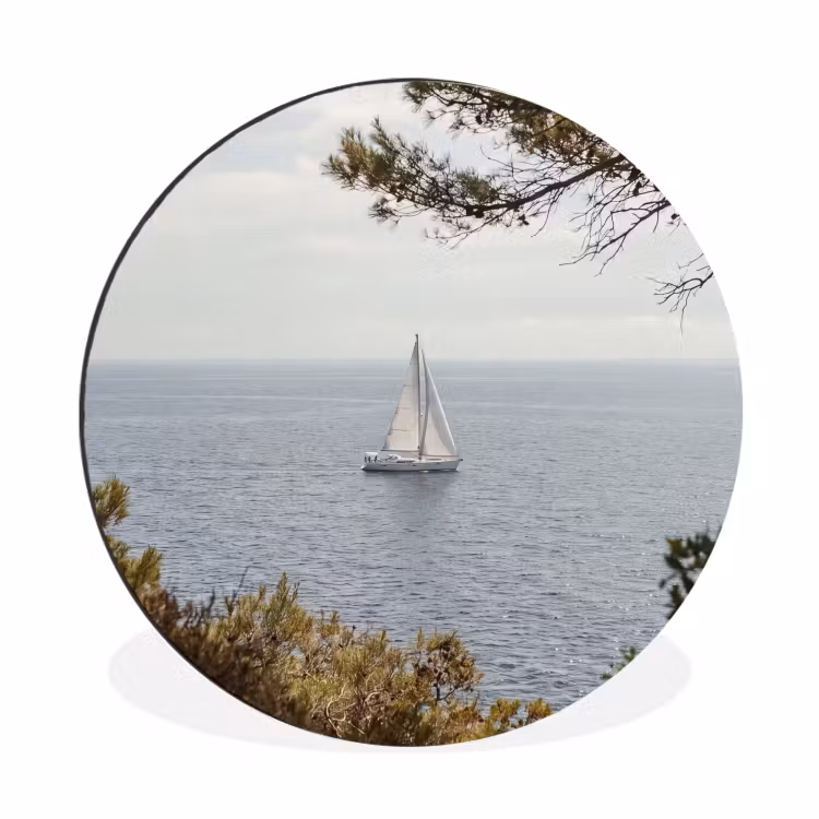 Wall circle - Aluminum - Sailboat - trees - water - Zeilboot - bomen - water Wandcirkel aluminium klein