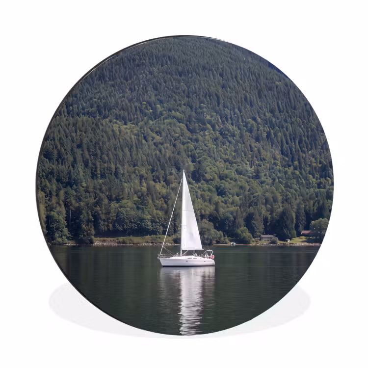 Zeilboot - Water - Bergen - Natuur - Groen Wandcirkel aluminium klein -3d