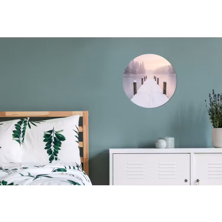 Steiger - Meer - Mist - Winter - Serene Wandcirkel aluminium klein -slaapkamer