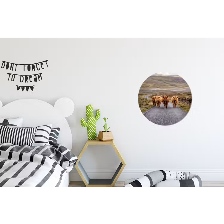 Schotse Hooglanders - Weg - Landschap - Kudde Wandcirkel aluminium klein -kinderkamer