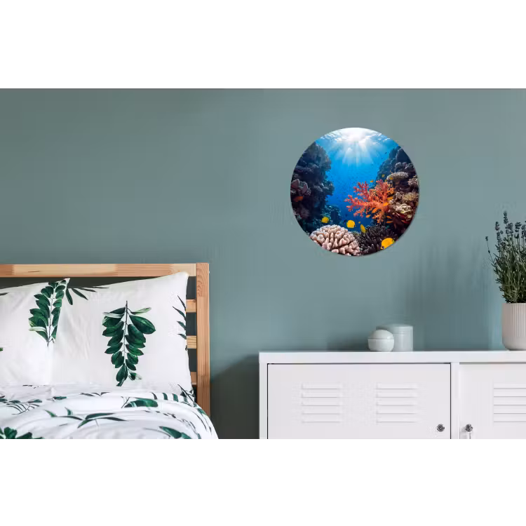Zee - Koraalrif - Natuur - Levendig - Blauw Wandcirkel aluminium klein -slaapkamer