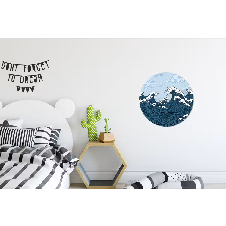 Zee - Golven - Japans - Natuur - Blauw Wandcirkel aluminium klein -kinderkamer
