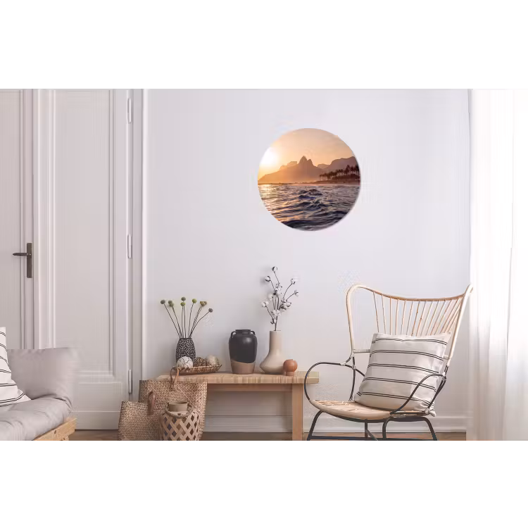 Zee - Golven - Zonsondergang - Kust - Goud Wandcirkel aluminium klein -woonkamer