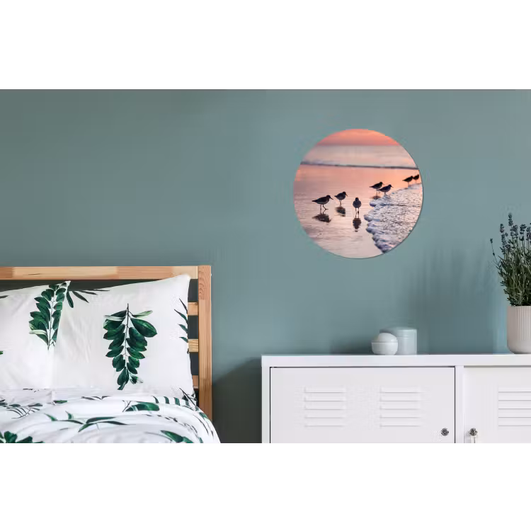 Meeuwen - Strand - Zee - Roze Wandcirkel aluminium klein -slaapkamer