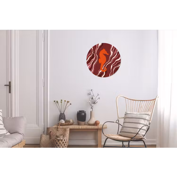 Zeepaardje - Golven - Zeeleven - Abstract - Oranje Wandcirkel aluminium klein -woonkamer