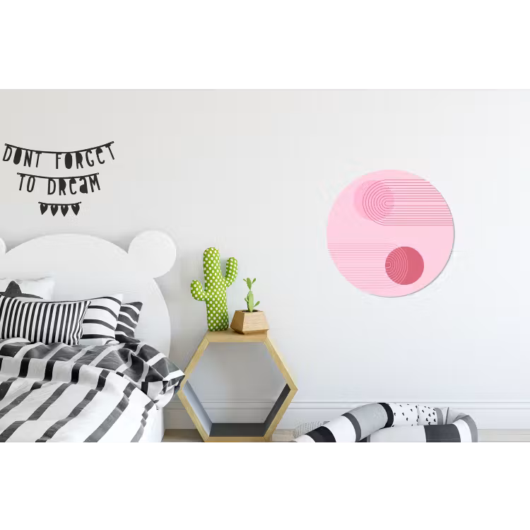 Vormen - Lijnen - Minimalistisch - Roze Wandcirkel aluminium klein -kinderkamer