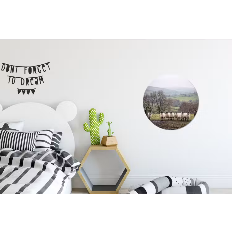 Schapen - Rij - Weide - Dieren - Platteland Wandcirkel aluminium klein -kinderkamer
