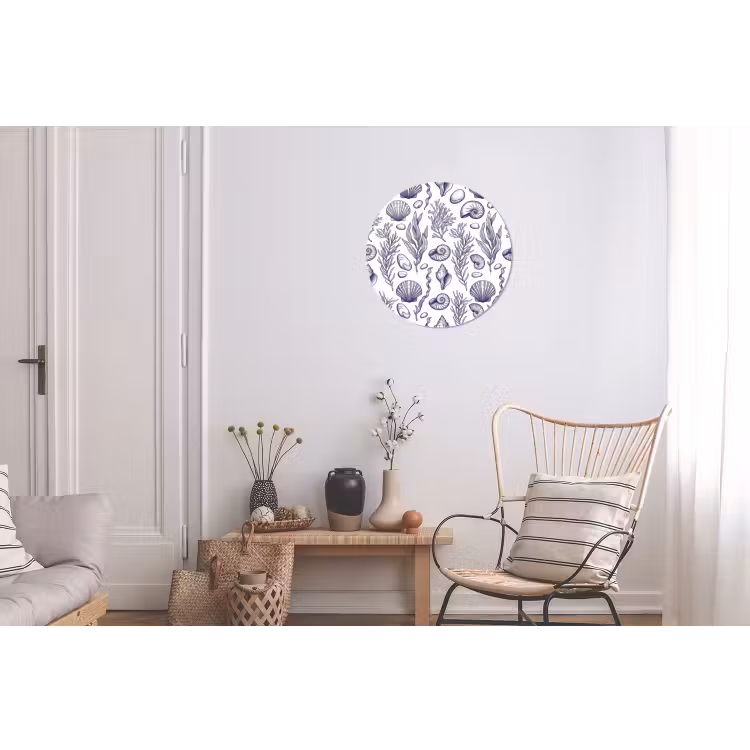 Schelpen - Zeewier - Oceaan - Illustratie - Blauw Wandcirkel aluminium klein -woonkamer
