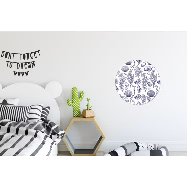 Schelpen - Zeewier - Oceaan - Illustratie - Blauw Wandcirkel aluminium klein -kinderkamer
