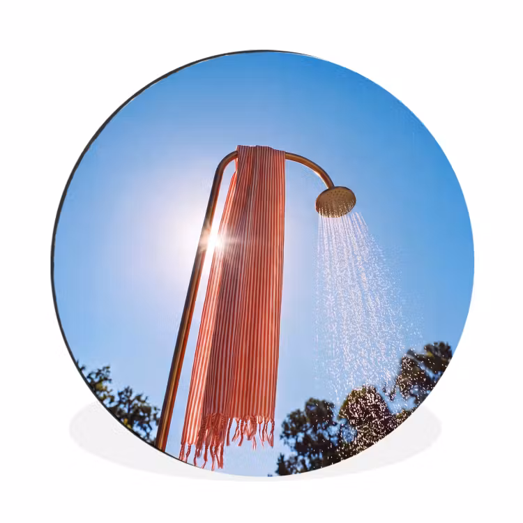 Douche - Water - Zomer - Blauw Wandcirkel aluminium klein -3d