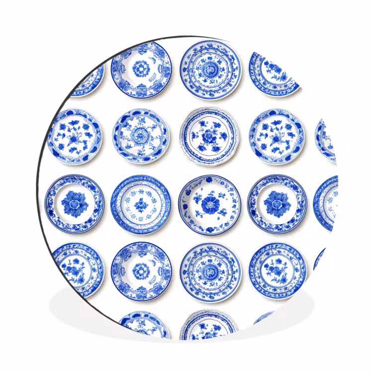 Borden - Bloemen - Patroon - Blauw Wandcirkel aluminium klein 190 -3d