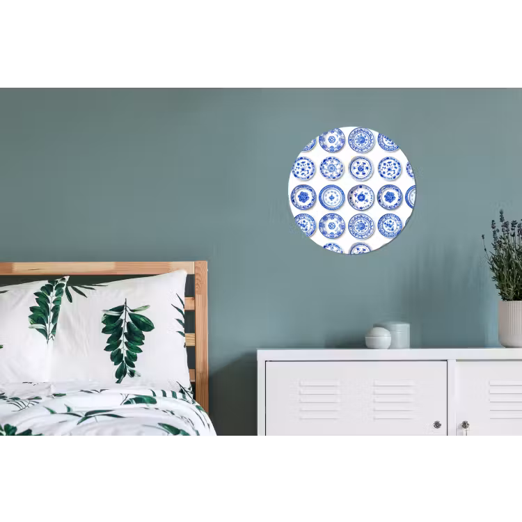 Borden - Bloemen - Patroon - Blauw Wandcirkel aluminium klein 190 -slaapkamer
