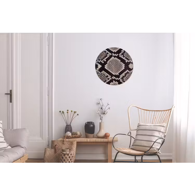 Slangenleer - Patroon - Beige Wandcirkel aluminium klein -woonkamer