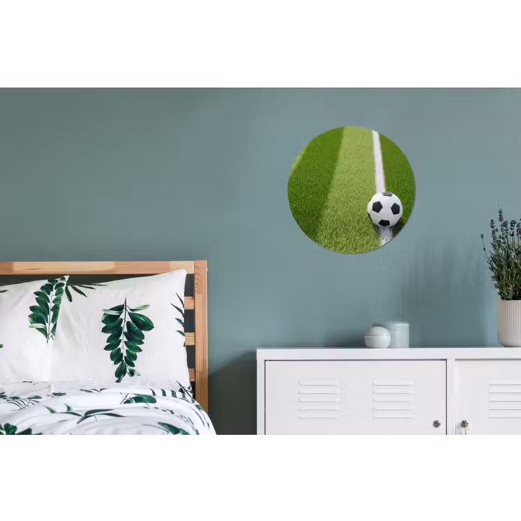 Voetbal - Grasveld - Sport - Groen Wandcirkel aluminium klein -slaapkamer