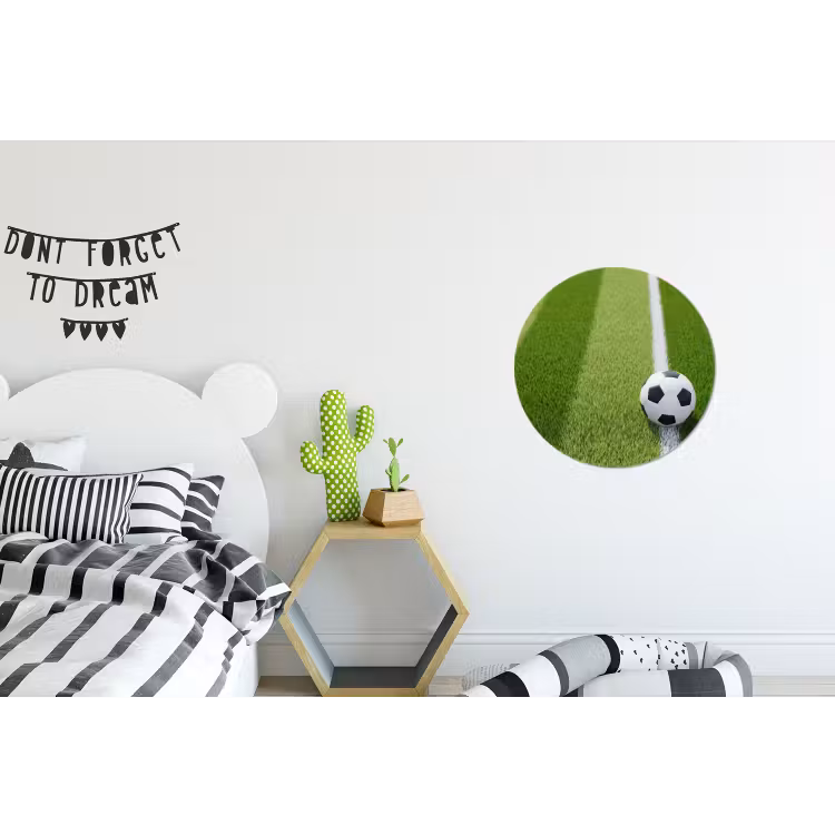 Voetbal - Grasveld - Sport - Groen Wandcirkel aluminium klein -kinderkamer