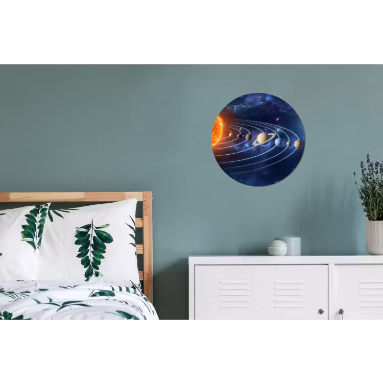 Ruimte - Zonnestelsel - Blauw Wandcirkel aluminium klein -slaapkamer