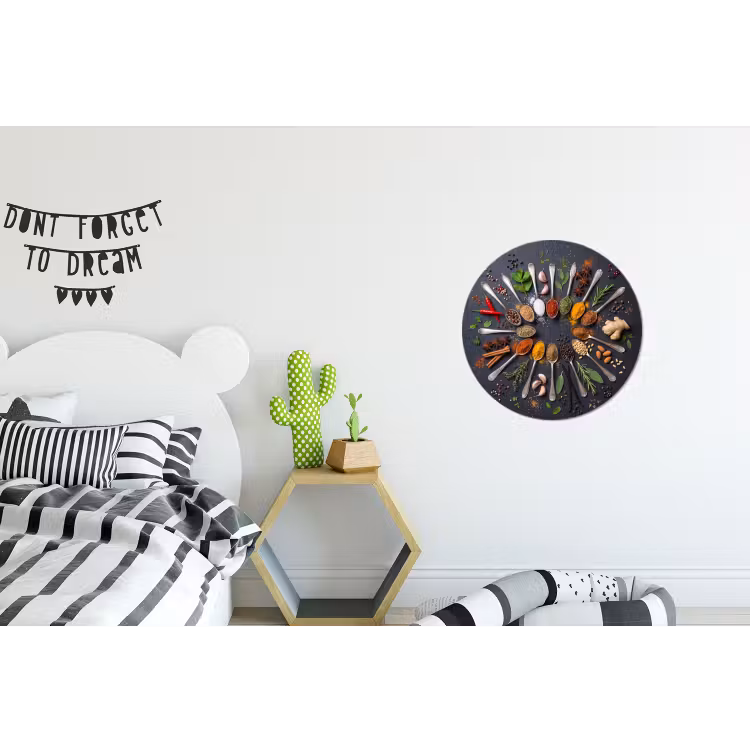 Kruiden - Lepels - Culinair - Kleurrijk - Sfeervol Wandcirkel aluminium klein -kinderkamer