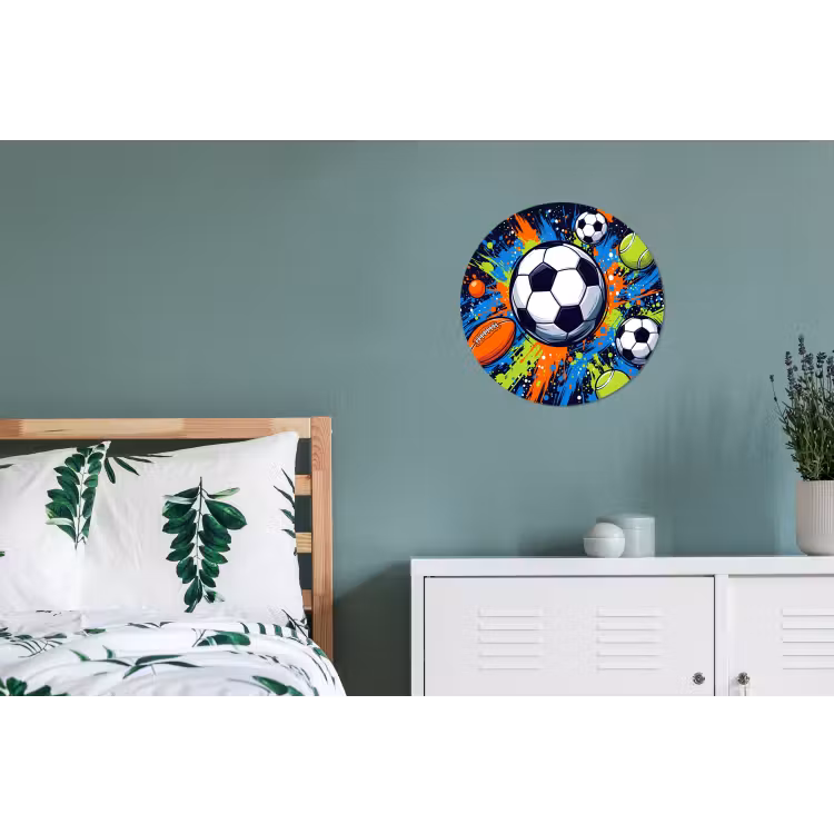 Sport - Ballen - Kleurrijk Wandcirkel aluminium klein -slaapkamer