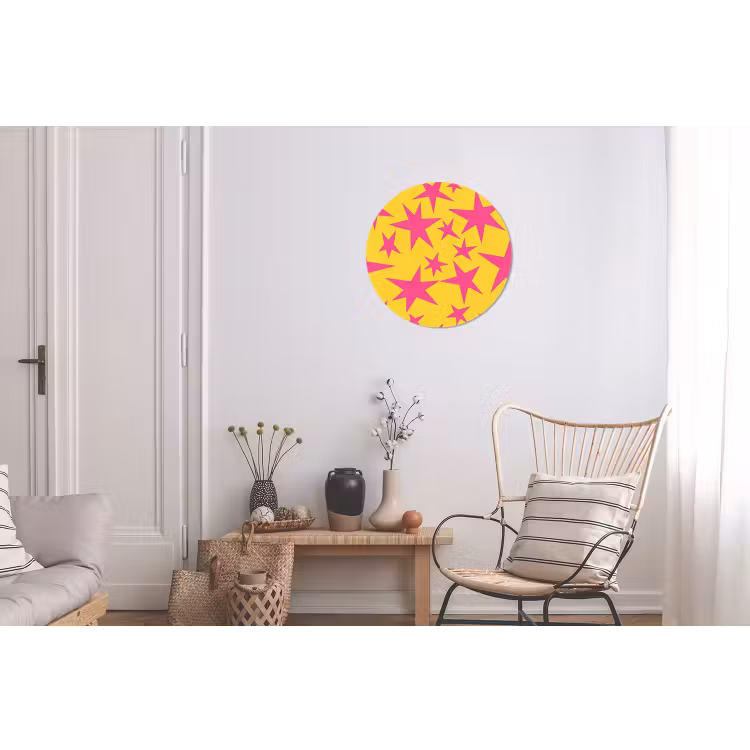 Sterren - Patroon - Roze - Geel Wandcirkel aluminium klein 190 -woonkamer