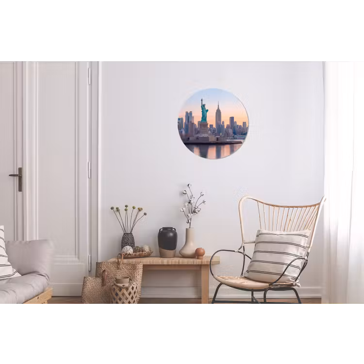Vrijheidsbeeld - New York - Zonsopgang - Stad - Architectuur Wandcirkel aluminium klein -woonkamer