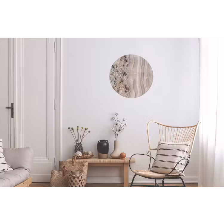 Steen - Textuur - Abstract - Beige - Wit Wandcirkel aluminium klein -woonkamer