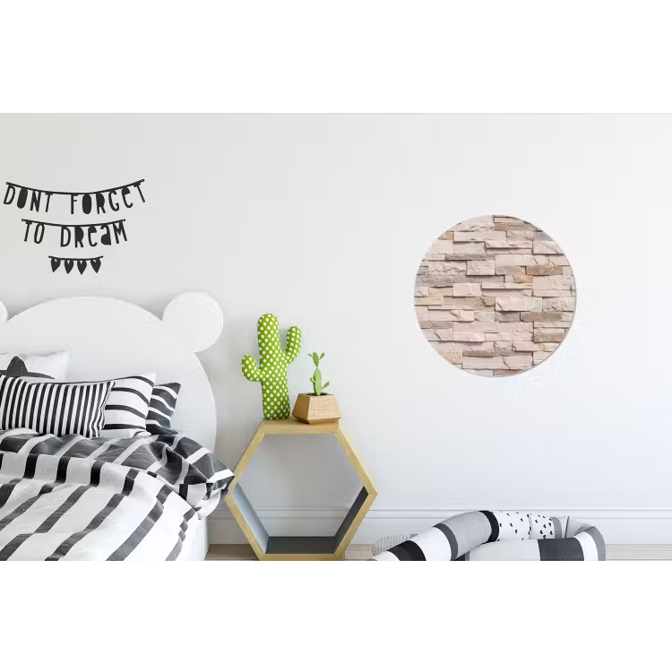 Steen - Muur - Textuur - Rustiek - Beige Wandcirkel aluminium klein -kinderkamer