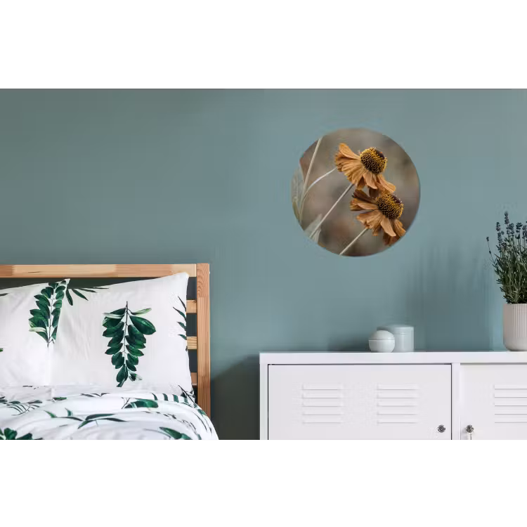 Zonnehoed - Droogbloemen - Geel - Warm Wandcirkel aluminium klein -slaapkamer