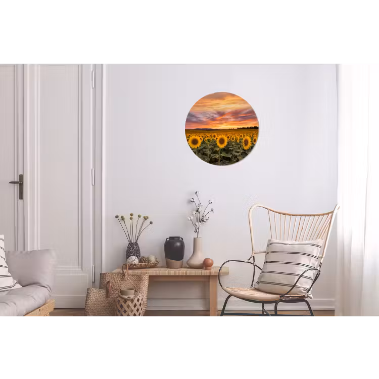 Zonnebloemen - Heuvellandschap - Geel Wandcirkel aluminium klein -woonkamer