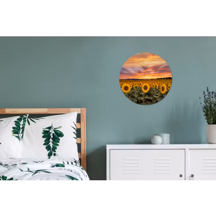 Zonnebloemen - Heuvellandschap - Geel Wandcirkel aluminium klein -slaapkamer