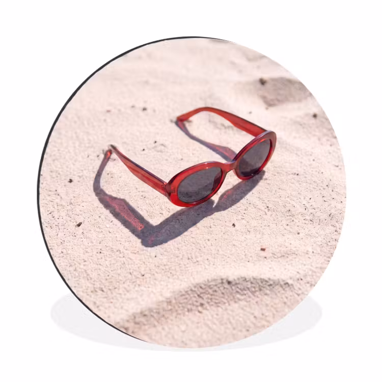 Zonnebril - Strand - Vakantie - Rood Wandcirkel aluminium klein -3d
