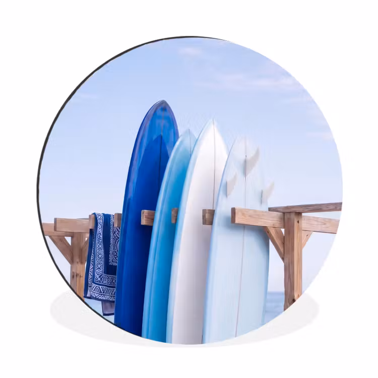 Surfplank - Strand - Zomer - Blauw - Water Wandcirkel aluminium klein -3d