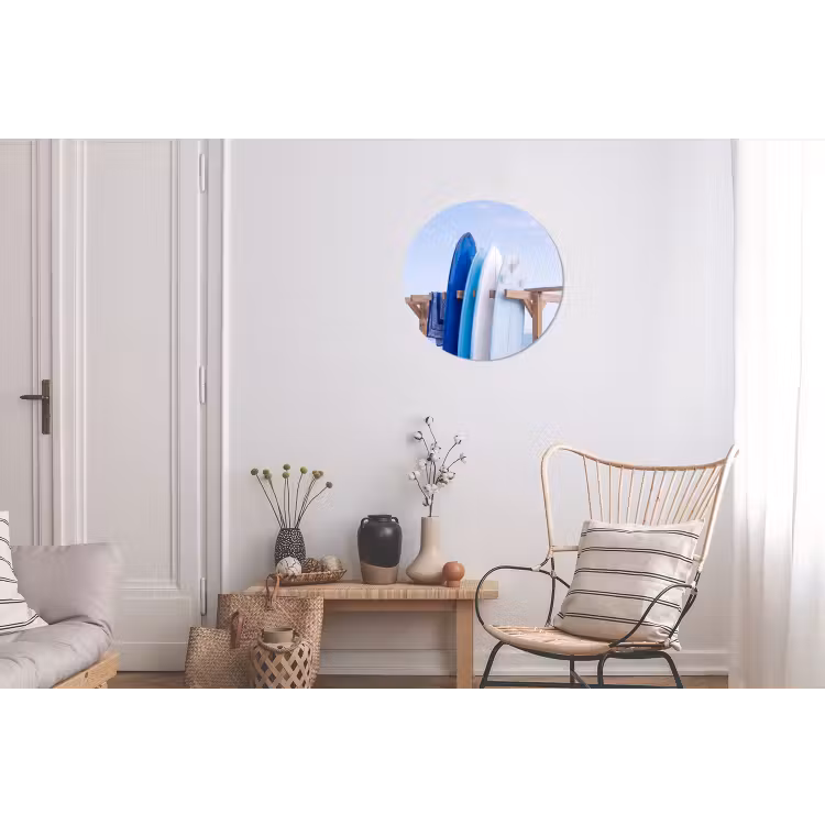 Surfplank - Strand - Zomer - Blauw - Water Wandcirkel aluminium klein -woonkamer