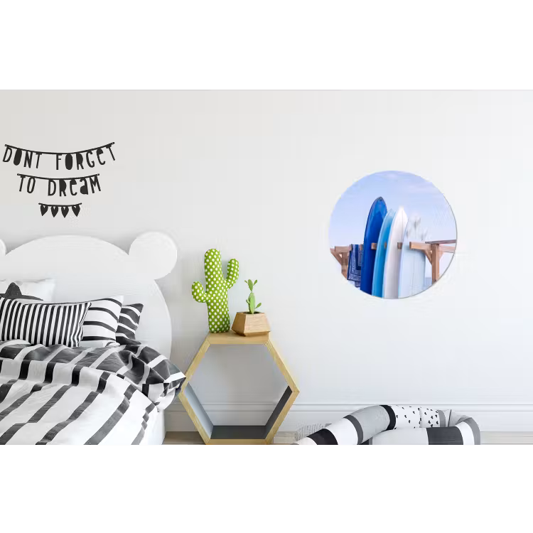 Surfplank - Strand - Zomer - Blauw - Water Wandcirkel aluminium klein -kinderkamer