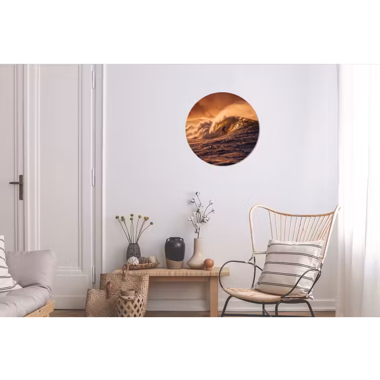 Surfer - Golf - Oceaan - Sport - Oranje Wandcirkel aluminium klein -woonkamer