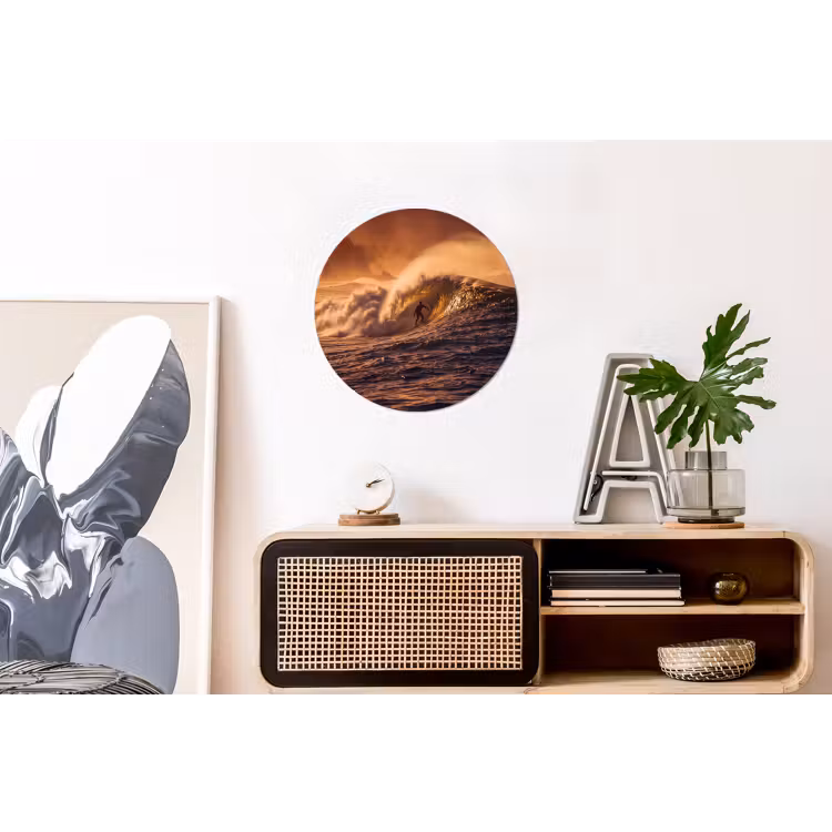 Surfer - Golf - Oceaan - Sport - Oranje Wandcirkel aluminium klein -kantoor