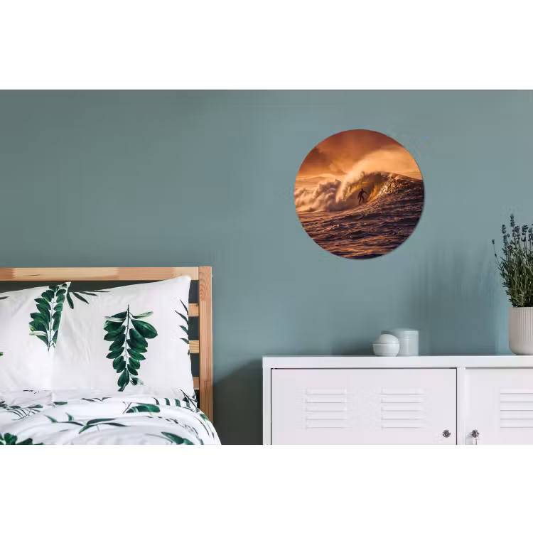 Surfer - Golf - Oceaan - Sport - Oranje Wandcirkel aluminium klein -slaapkamer