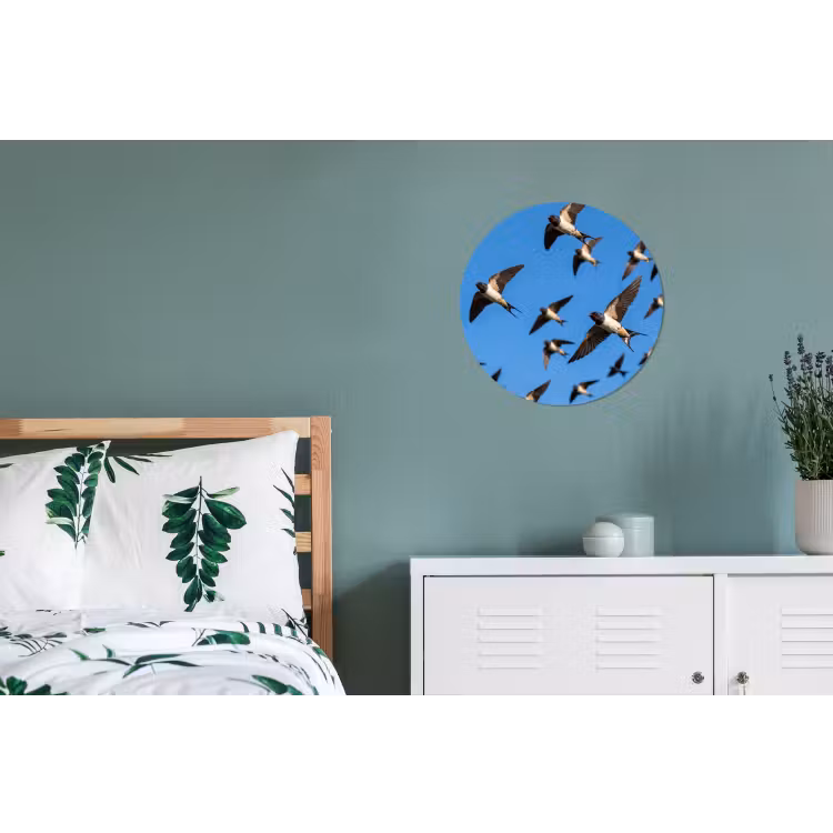 Zwaluwen - Vliegen - Blauw Wandcirkel aluminium klein -slaapkamer