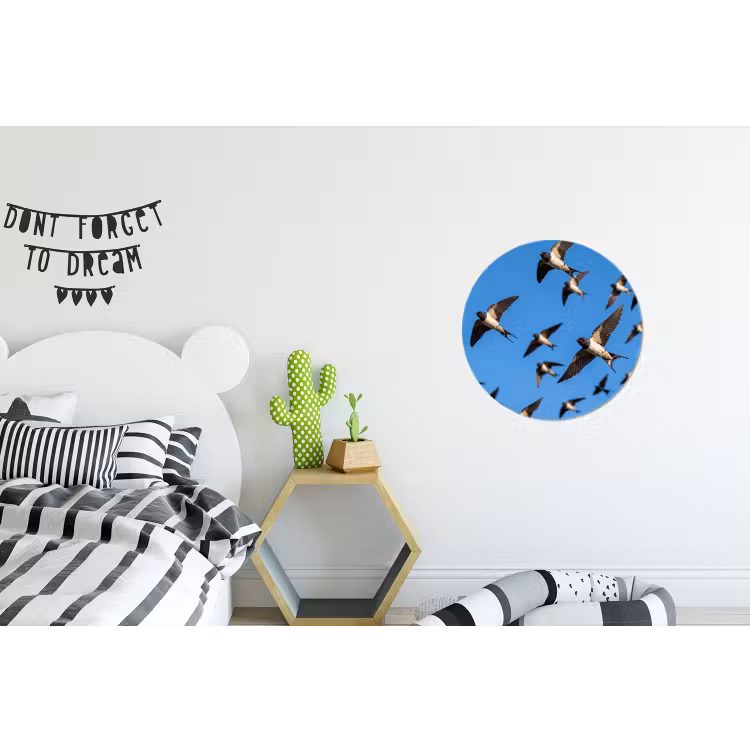 Zwaluwen - Vliegen - Blauw Wandcirkel aluminium klein -kinderkamer