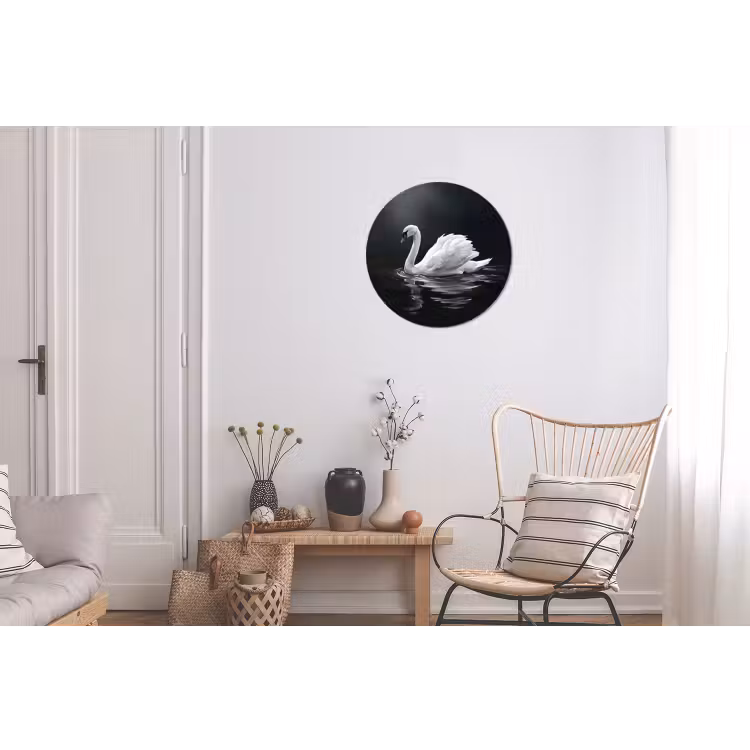 Zwaan - Water - Natuur - Realistisch - Wit Wandcirkel aluminium klein -woonkamer